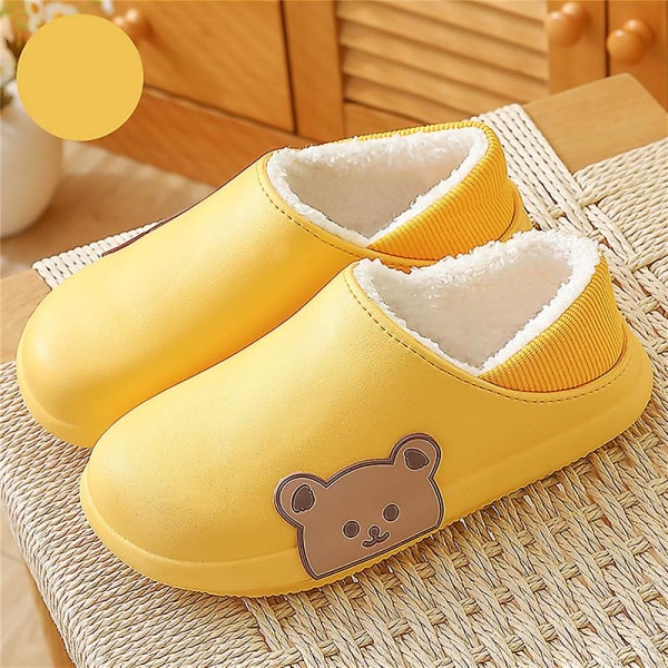 Dame Hjemmesko Nye Vinter Hjemmesko Pige Varm Indendørs Soveværelse Slides Tegneserie Bjørn Bomuldssko Vandtætte Skridsikre Hjemmesko C-yellow 42-43(fit size41-42)