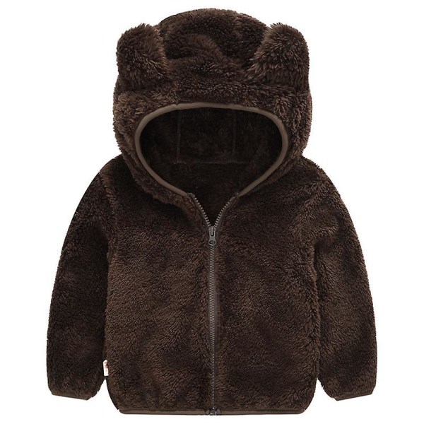 Barn Teddybjörn Huvjacka Fluffig Fleece Varm Dragkedja Upp Rock Ytterkläder Dark Coffee 4-5 Years