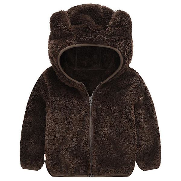 Teddybjörnsjacka med huva för småbarn, fluffig fleece, varm jacka med dragkedja, ytterkläder Dark Coffee 5-6 Years