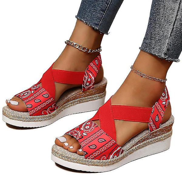 Naisten Juhla Espadrillokset Sandaalit Naiset Kävely Hengittävät Kiilasandaalit Rento Platform Retro Kengät Red EU 35.5