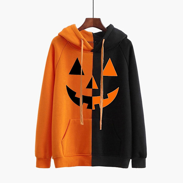 Kurpitsanaama Huppari Halloween Musta Ja Oranssi Väripilkku Huppari Collegepaita 2XL