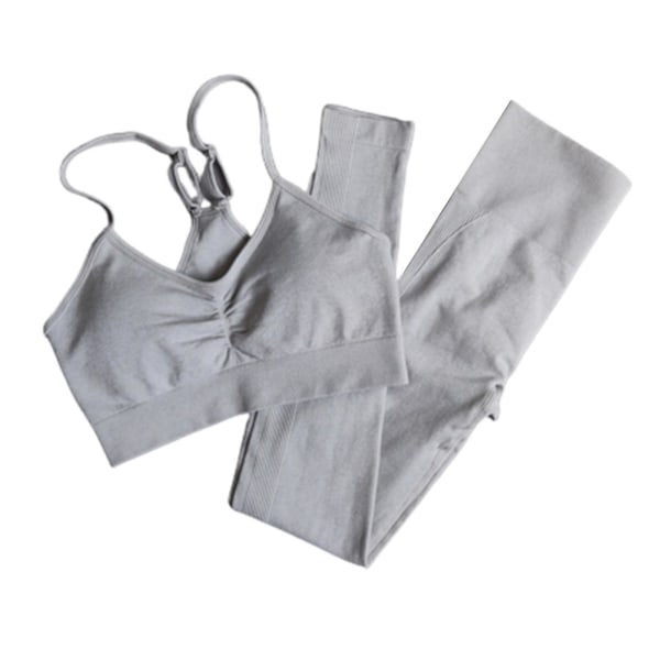 2 st Träningskläder för kvinnor Sport-BH Seamless Leggings Yoga Gym Sports Set Gray Wihte S