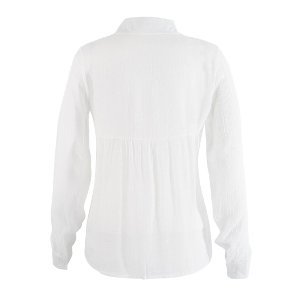 Dam V-ringad T-shirt Långärmad Knäppning Blusar Toppar White L