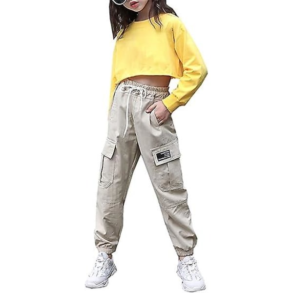 Børns Medium til Store Børns Afslappede Bukser og Pigers Overalls Beige 110CM