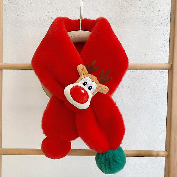 Baby Plysch Kors Tjock Varm Halsduk Vinter Cartoon Älg Kors Halsduk För Pojkar Och Flickor Julgåva Red