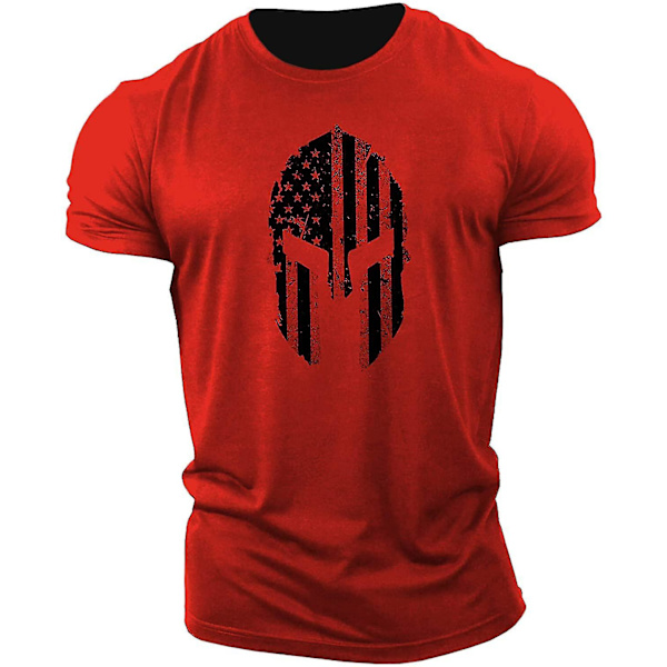 Herr T-shirt i ren bomull med hjälmmönster, bodybuildingtopp, kortärmad Red M