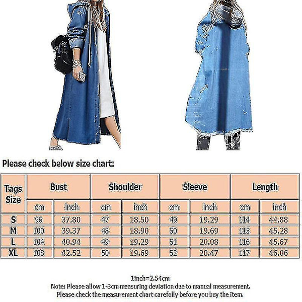 Dam Baggy Denimjackor Långärmad Dragsko Trenchcoat Höst Hoodies Overcoats Deep Blue L