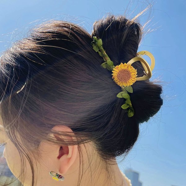 Blommiga hårklämmor för kvinnor, halkfria, starka solrosklämmor