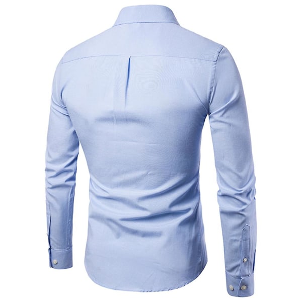 Miesten yksivärinen, virallinen, napillinen, pitkähihainen, business-paita, slim fit -paita, vapaa-ajan yläosa taskulla Sky Blue L