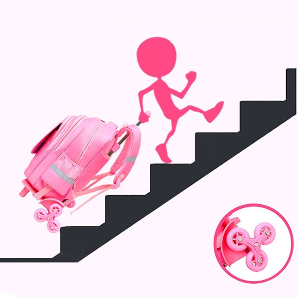Avtagbar ryggsäck för trappklättring med tre hjul Pink