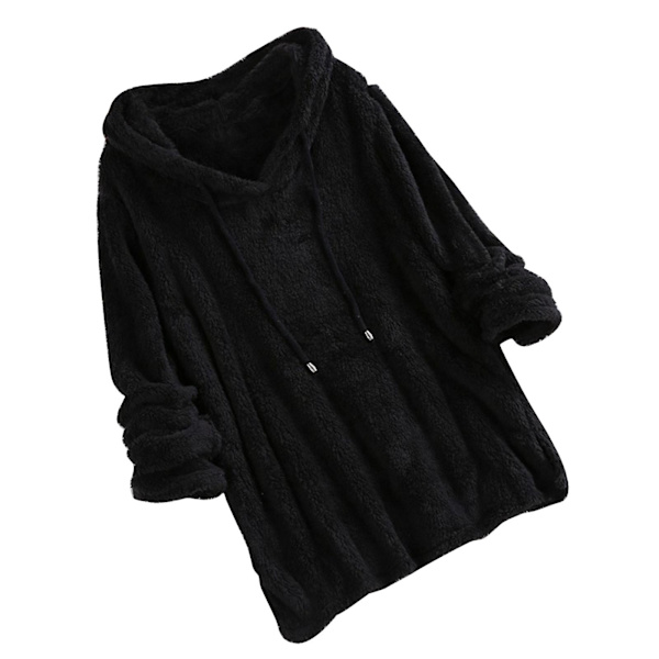 Plus Size Höst Vinter Dam Långärmad Hooded Plysch Fluffig Hoodies Fleece Pullover Pyjamas Lös Black 2XL