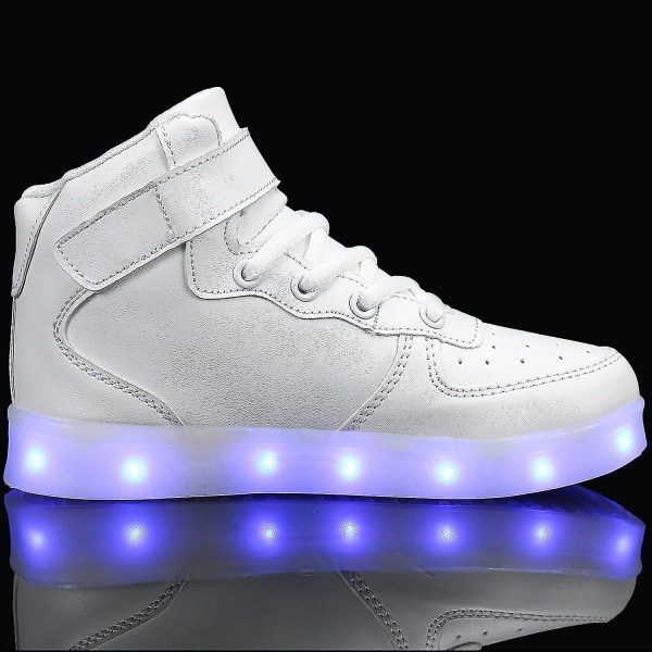 Barn Sneakers Pojkar Led Light Up Sneakers Pojkar Flickor Sport Löparskor 1600 White 27