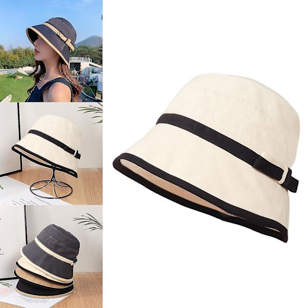 Vår sommar solhatt dam elegant färgmatchning solhatt mode fiskare hatt kvinnor, vit White