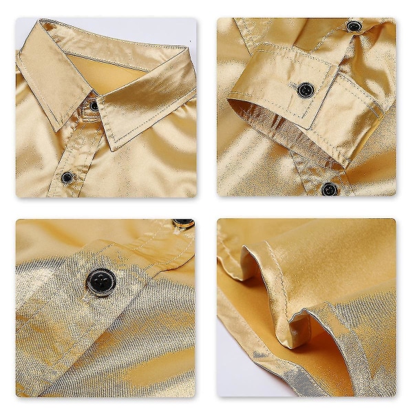 Herre Casual Mode Skinnende Langærmet Slim-fit Formel Skjorte Golden XL
