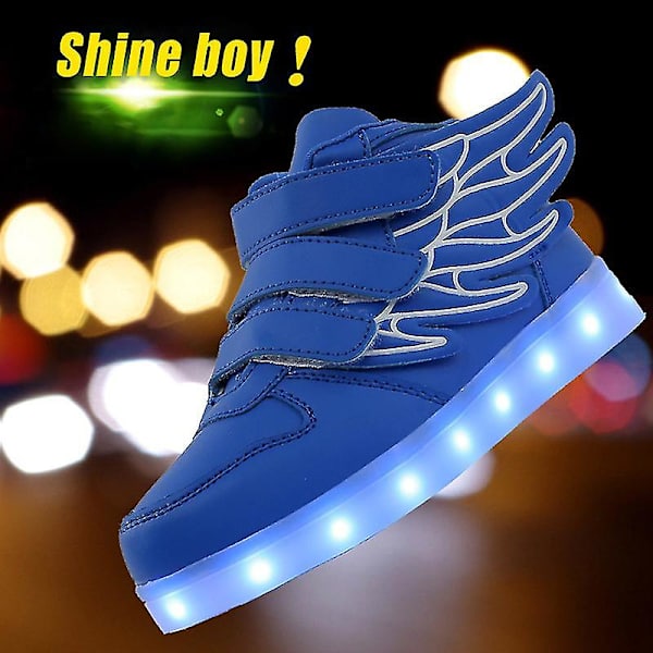 LED Lysande Hi-top Skor Med Vinge USB Uppladdningsbara Blinkande Sneakers För Småbarn Barn Pojkar Flickor Red 29
