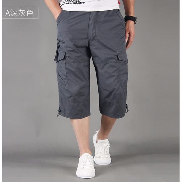 3/4-dels lang cargo-bukse for herre med elastisk liv Black 3XL