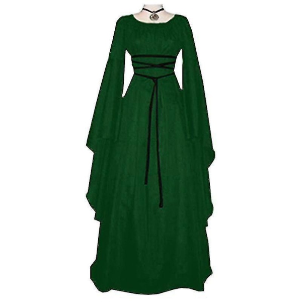 Kvinnor Halloween Renaissance Medeltida Maxiklänning Gotisk Cosplay Kostym Green L