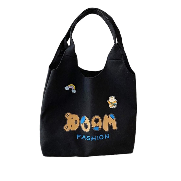 Canvas Tote Bag Axelväska Återanvändbara Matkassar För Semester Arbete Resor Black