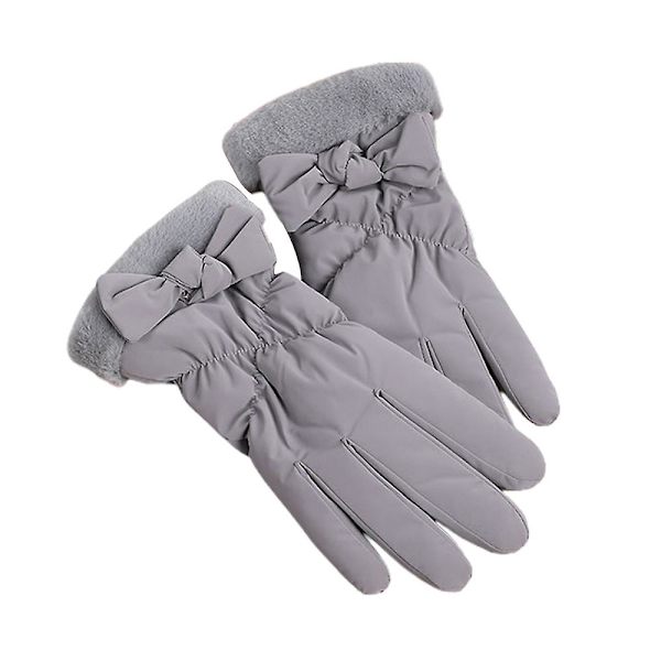 Kvinnor Fluffiga Pälsfodrade Pekskärmshandskar Vinter Varma Plysch Vindtäta Hel Finger Vantar Grey