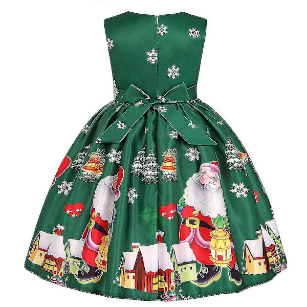 Jul Barn Flickor Ärmlös Jultomte Midi Klänning Rosett-knut Tryckta Festklänningar Green 3-4 Years