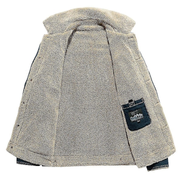 Herr Vinter Jeansjacka Slim Fit Fleece Fritidsjacka Slag Tjock Varm Ytterkläder Dark Blue XL
