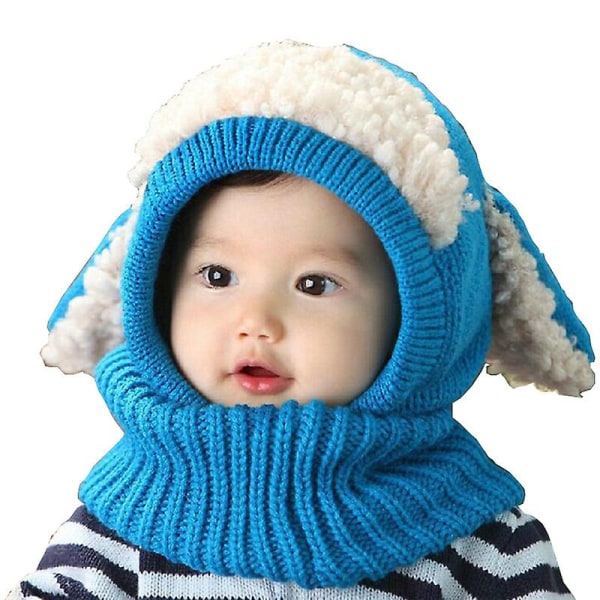 Baby Strikket Lue Varm Vinterhette Med Øreklaffer Skjerf For Gutter Jenter Sky Blue