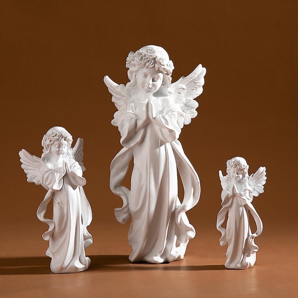 Söt bedjande ängelstaty Helvit design med invecklat skulpterad för vän Familj grannar present Praying Girls Large