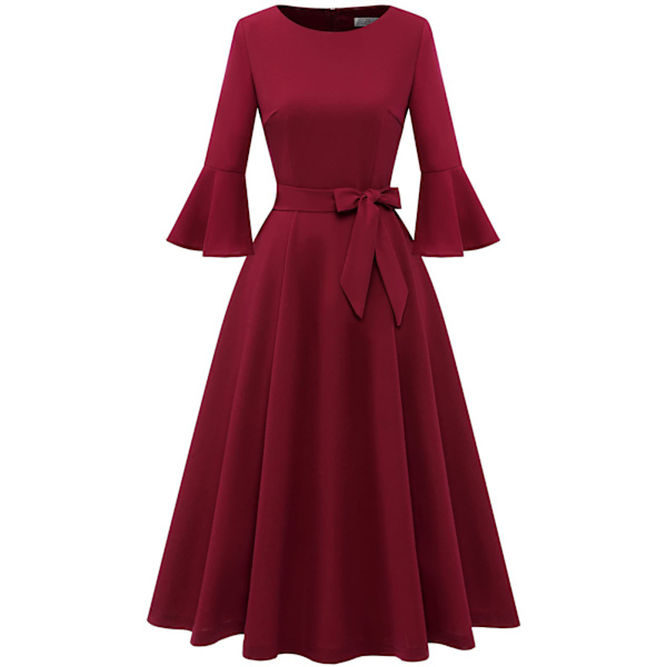 Eleganta cocktailklänningar med klockärm för damer, lämpliga som bröllopsgästklänning, A-linjeformad, modest midi-aftonklänning för kyrkan, röd XL red xl
