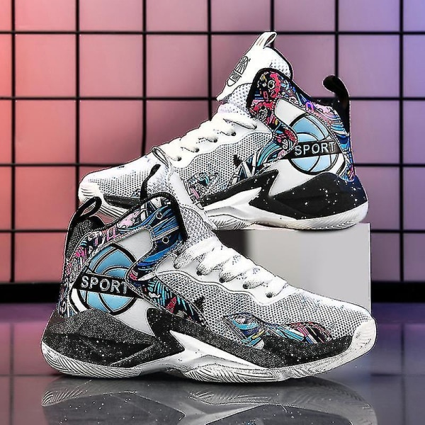 Børne Basketballsko Åndbare Sneakers Drenge Piger Sportssko Yj8768 WhiteBlack 34