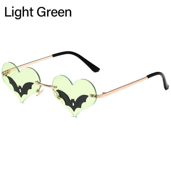 Hjärtformade Fladdermussolglasögon Nya båglösa glasögon Kvinnor Män Festival Festglasögon Trendiga glasögon UV 400 Skyddssolglasögon Light Green
