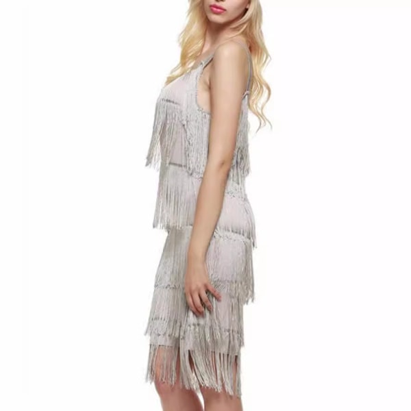 Great Gatsby Flapper Kjole 1920-talls Party Vintage Duske Dame Frynsekjoler Grey S