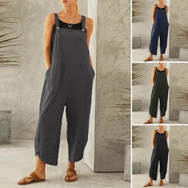 Ärmlösa Overaller för Kvinnor Rompers Vida Ben Jumpsuits gray L