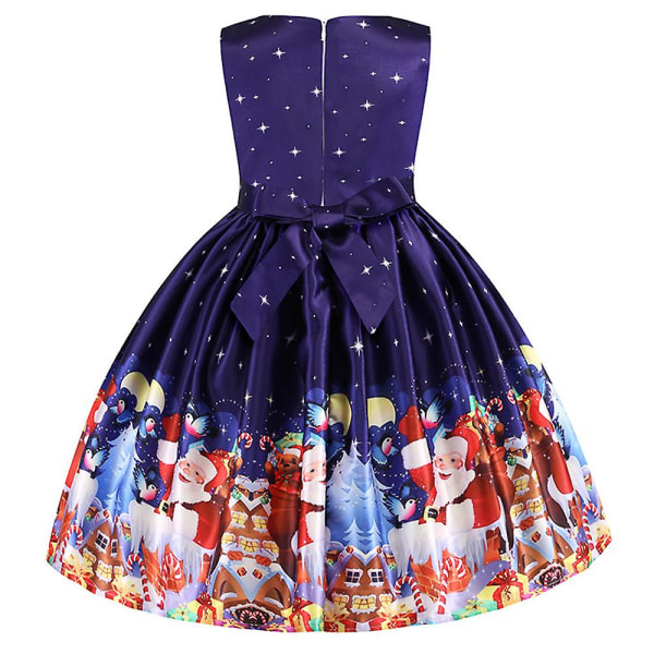 Jenter Juleprint Ermeløs Prinsesse Ballkjole Ballkjole Julebord Swing Kjole Royal Blue 8-9 Years