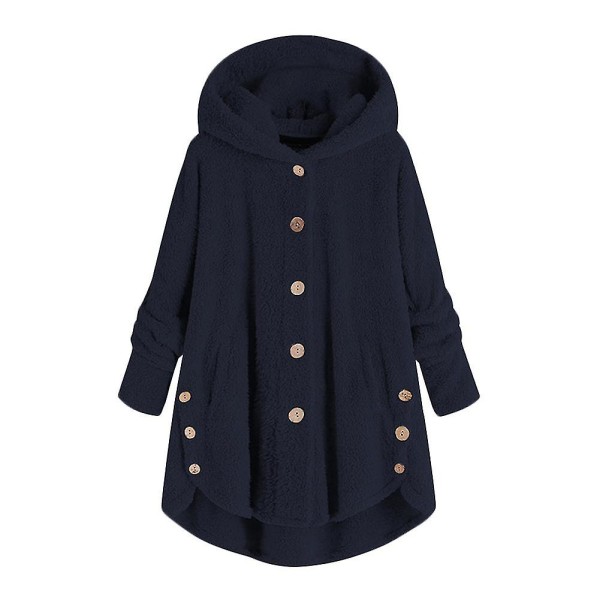 Mile Dame Oversized Sherpa Jakke Med Lommer Rutete Fleece Hettegenser Vinter Yttertøy Blue 4XL