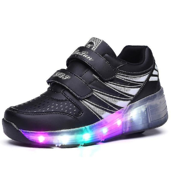Led Light Up Roller Shoes Double Wheel USB Uppladdningsbara skridskoskor Svart/rosa Black 36