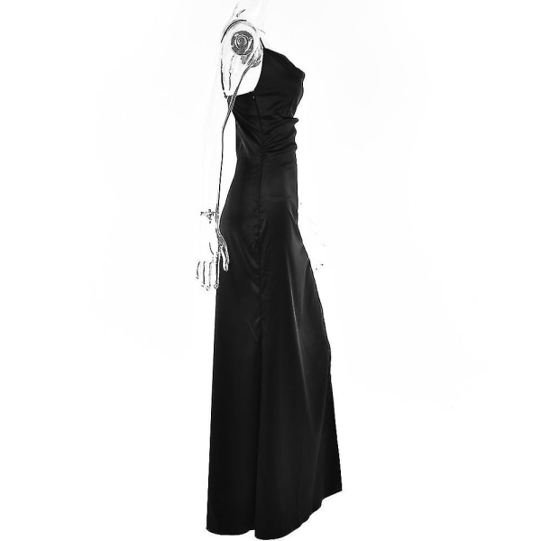 Kvinnors hängslen rygglös slits lång kjol aftonklänning svart L