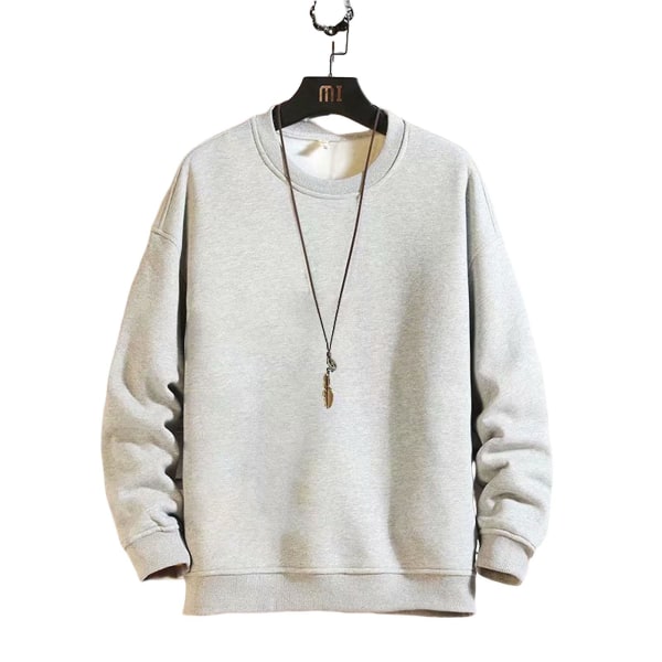 Løs Crewneck Sweatshirt til Mænd Blød Basis Pullover Sweatshirt Til Kontorarbejde Sportstøj Hjemme Gray 4XL