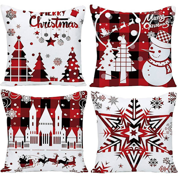 4-pack Merry Christmas Design Kuddfodral Prydnadskuddar för Soffa Julrumsdekorationer 45 x 45 cm