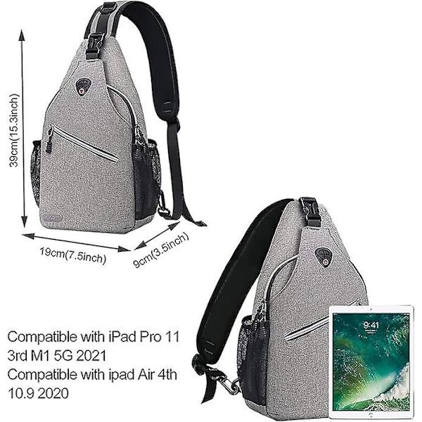 Sling Ryggsäck, Multifunktionell Crossbody Axelväska Resa Vandring Daglig Ryggsäck Grey