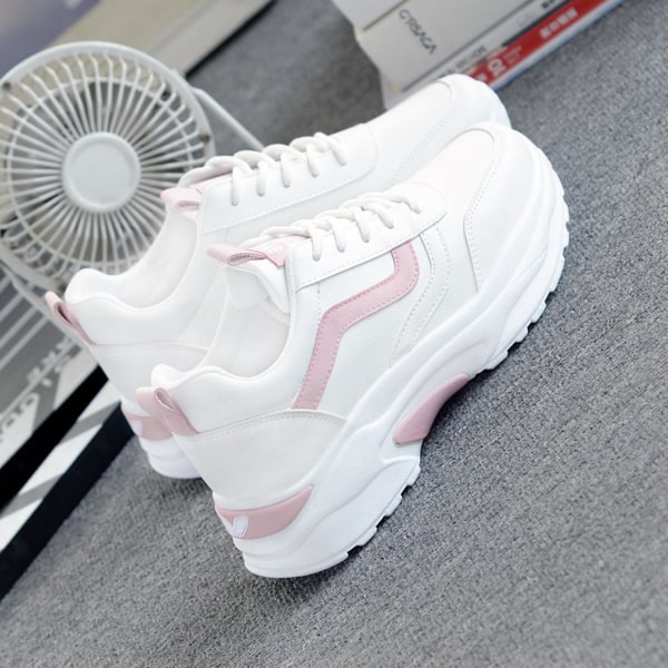 Kvinnor Vita skor med tjocka sulor Slitstarka höjning Sportskor för kontor Hemma utomhuskläder Pink-2 36
