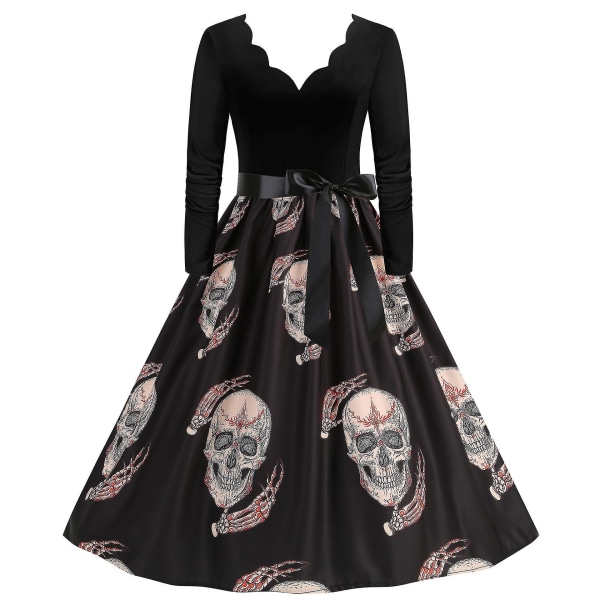Halloween Kostume Kjoler Dame Skelet Græskar Trykt Casual Hem Kjole Fest COLOR 3 3XL