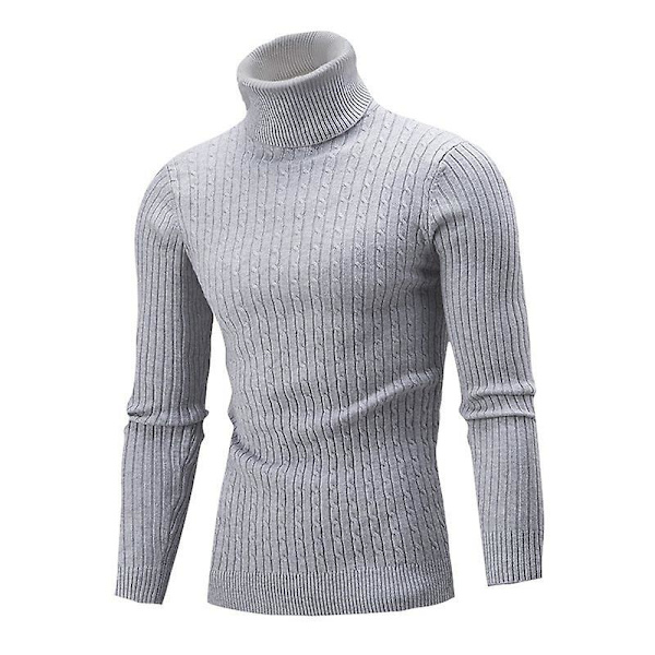 Herrtröja Stickad Tröja Hög Hals Slim Enfärgad Enkel Topp För Daglig Användning Hemma Skola Gray L