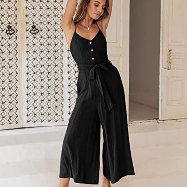 Sommarhängselkläder för damer Strandresekläder med fickor Lämpliga för flickor Kvinnor Älskare Mamma Black 2XL