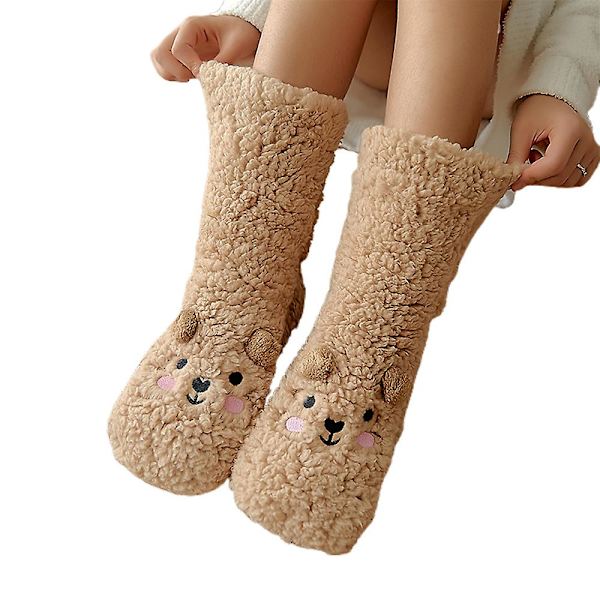 Dammode Korall Fleece Mellanhöga Golvstrumpor Vinter Varma Hem Inomhus Tjocka Plyschstrumpor Light Coffee
