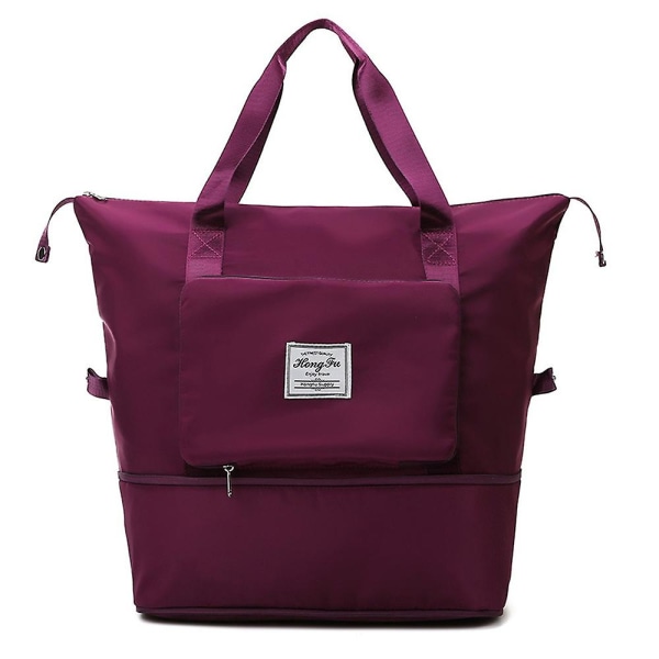 Vikbar kappsäck med stor kapacitet, utbyggbart skofack Vattentät bagageväska, väska för resor och torr våtseparation Gymväska Dark Purple