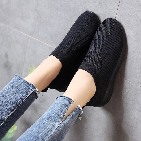 Sko til dame, slip-on, pustende joggesko, treningssko, sportssko Black 38