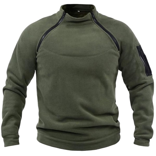 Tröja med ståkrage för män Vintervärmande ventilerande tröja Casual långärmad thermal kappa Army Green 2XL