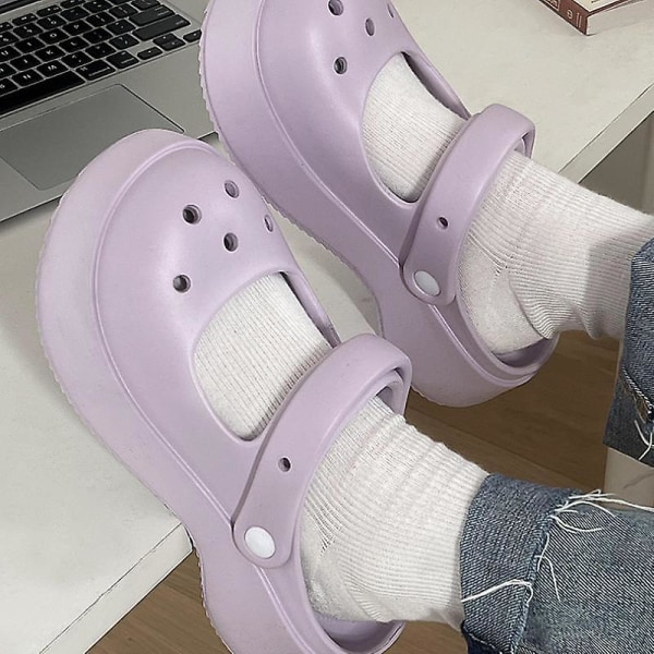 Dame, Jenter Mary Jane Plattform Sandaler Tøfler Purple 38