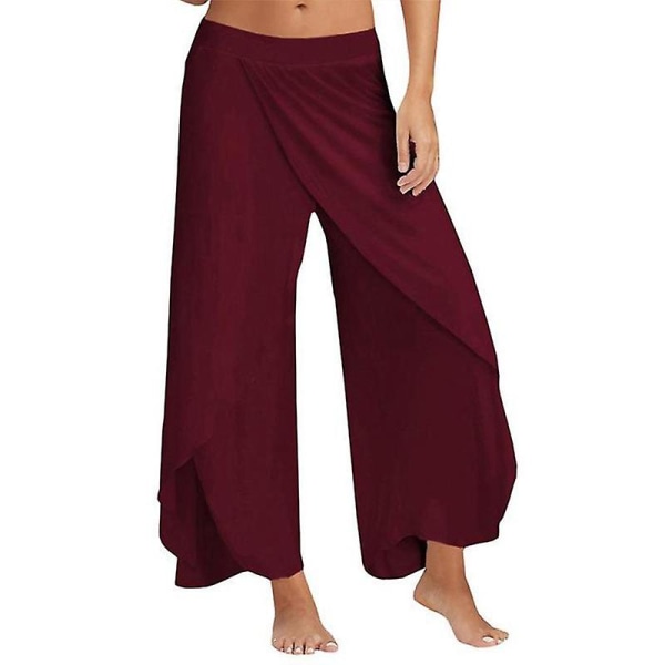 Dame Bukser med Brede Ben Løse Fitness Yoga Split Bukser Mandala Åben Ben Bukser Komfortabel Gypsy Hippie Aladdin Harem Bukser Wine Red 3XL