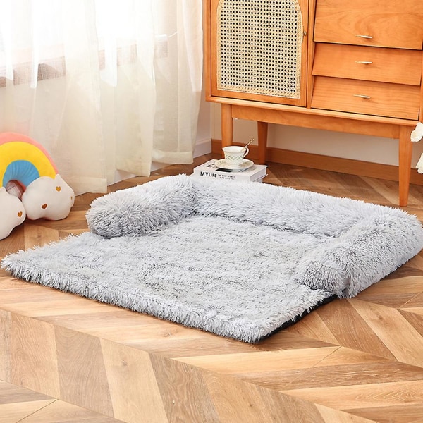 Universell husdjurssäng Lång plysch katt hundmatta Mjuk bekväm kattsoffa för stor liten katt hund 62*62cm Light Gray